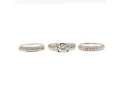 14K White Gold Diamonds Exclusive Triple Ring Size 7.25