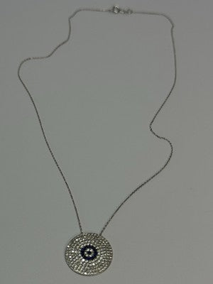 14K WHITE GOLD NECKLACE WHITE & BLUE CRYSTALS LENGTH 17 INCH