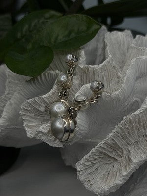 Beautiful Dangle 925 Sterling Silver White Pearls Earrings