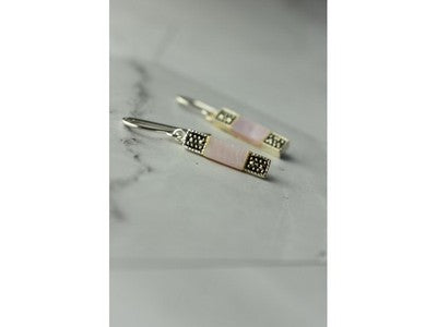 925 Sterling Silver Pink Mother of Pearl & Marcasites Earrings