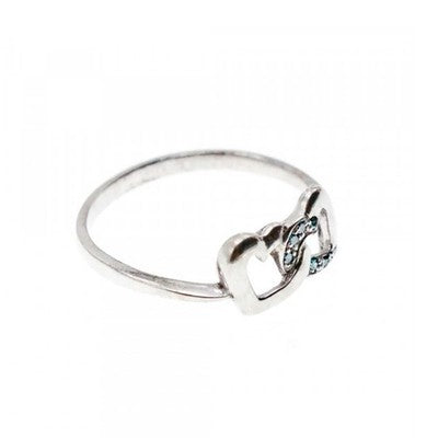 925 Sterling Silver Aquamarine "Hearts" Ring Size 7
