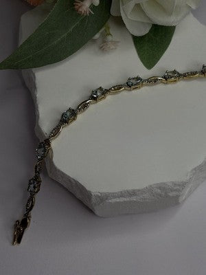 925 Sterling Silver Gold Plated Blue Topaz Bracelet Size 7.5