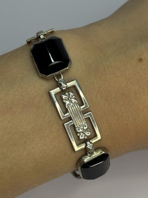 Vintage 925 Sterling Silver Onyx Bracelet Length 7 Inch