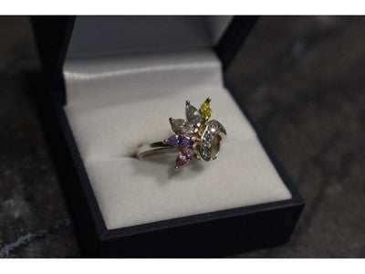 925 Sterling Silver Multicolor CZ Ring Size 9