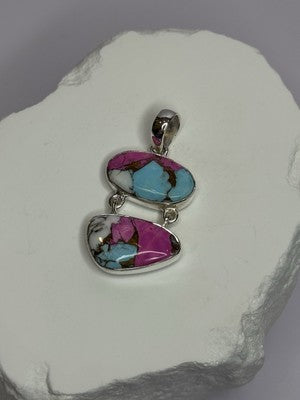 925 Sterling Silver Cotton Candy Turquoise Pendant Length 1.5 Inch