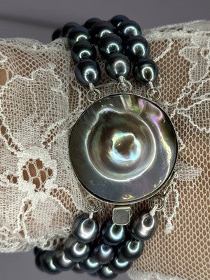 925 Sterling Silver Unique Bracelet Freshwater Pearls Lenght 8 Inch