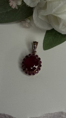 925 Sterling Silver Pink Gold Plated Ruby Flower Pendant