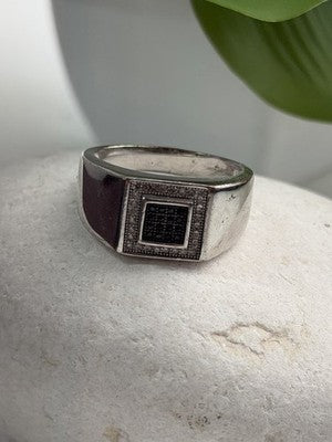 Men's 925 Sterling Silver White & Black Diamonds 0.17 ctw Ring Size 10
