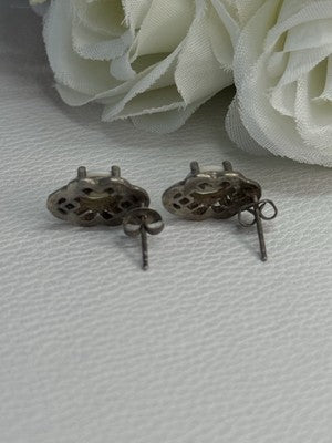 Vintage 925 Sterling Silver Opal Earrings Length 0.56 Inch