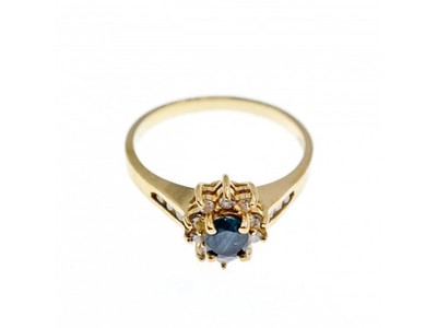 14K Yellow Gold Dark Blue Spinel & Diamonds Ring Size 5.5