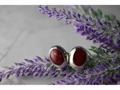925 Sterling Silver Red Jasper Stud Earrings