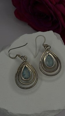 Vintage 925 Sterling Silver Blue Larimar Drop Earrings