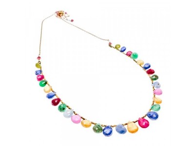 925 Sterling Silver Gold Plated Agates "Mood" Necklace Italy