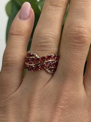 925 Sterling Silver Rose Gold Plated Garnet & Beryl Ring Size 7
