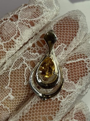 925 Sterling Silver Citrine Pear Pendant Length 1.3 Inch