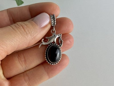 925 Sterling Silver Onyx Dolphin Pendant