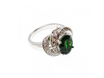 925 Sterling Silver Emerald & White Quartz Ring Size 5.5