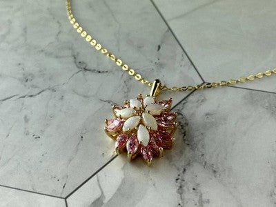 925 Sterling Silver Gold Plated Opal & Morganite Chain With Pendant