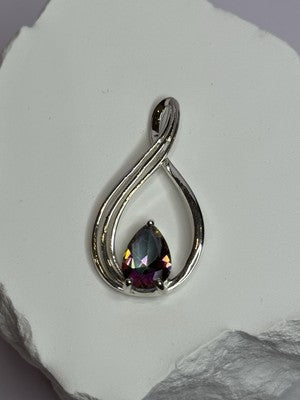 925 Sterling Silver Alexandrite Pear Pendant Length 1.5 Inch