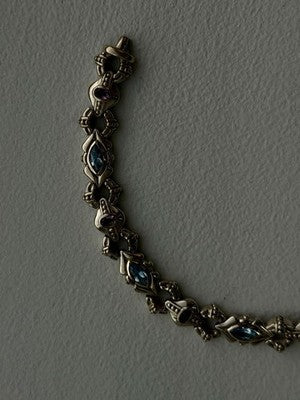 Vintage 925 Sterling Silver Topaz & Amethyst Bracelet 7