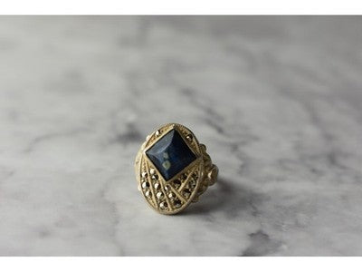 925 Sterling Silver Sodalite & Marcasites Ring Size 6