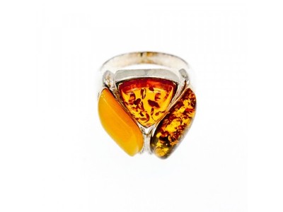 Beautiful 925 Sterling Silver Amber Ring Size 8