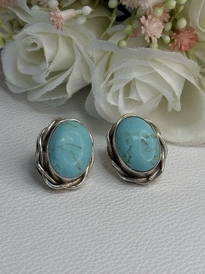 Vintage Elegant 925 Sterling Silver Turquoise Earrings Length 0.93 Inch
