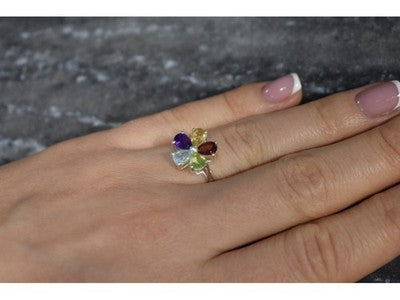 925 Sterling Silver Multi Gemstones "Flower" Ring Size 6.5
