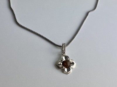 925 Sterling Silver Amber "Flower" Chain with Pendant