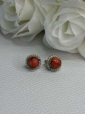925 Sterling Silver Coral Earrings Length 0.30 Inch