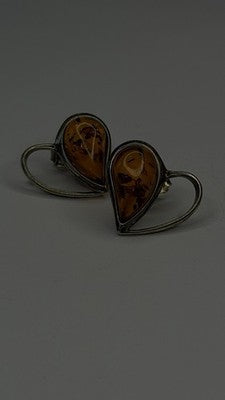 Heart 925 Sterling Silver Amber Earrings