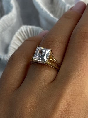 925 Sterling Silver Gold Plated Bge CZ Ring Size 7