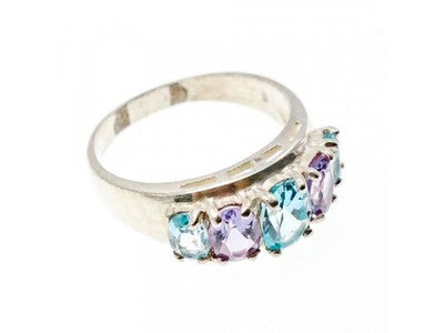 925 Sterling Silver Blue Spinel & Tanzanite Ring Size 11.25