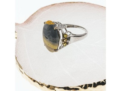 925 Sterling Silver Jasper & Citrine Ring Size 8