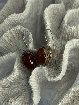 Vintage 925 Sterling Silver Carnelian Earrings Length 1.20 Inch