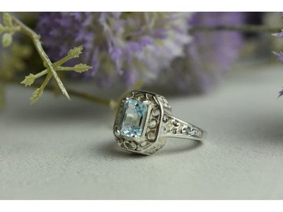 925 Sterling Silver Blue Spinel Openwork Ring Size 6