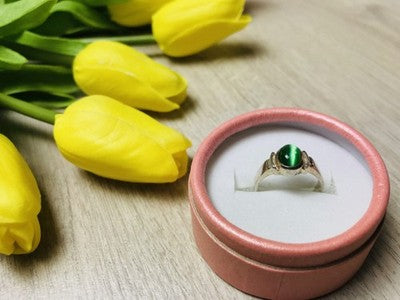 925 Sterling Silver Green Agate Ring Size 6.5