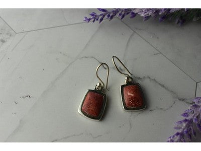Vintage 925 Sterling Silver Red Jasper Earrings