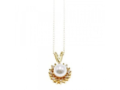 14K Yellow Gold Pearl & Diamonds Chain With Pendant