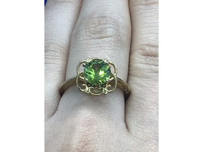 925 Sterling Silver Gold Plated Chrysolite Ring Size 7.5