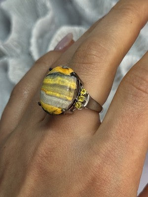 925 Sterling Silver Yashma & Citrine Ring Size 8