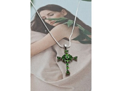 925 Sterling Silver Emeralds Chain With Cross