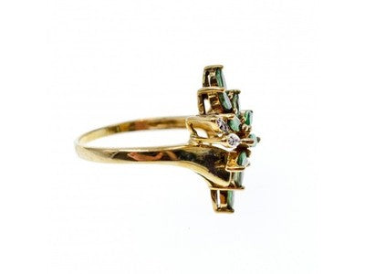 10K Yellow Gold Peridot & Diamonds Ring Size 8