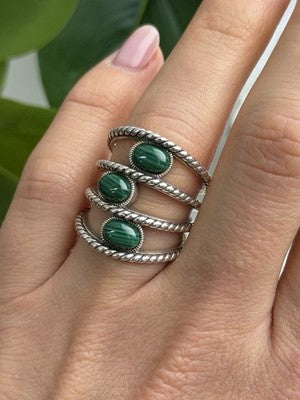 925 Sterling Silver Malachite Ring Size 7.5