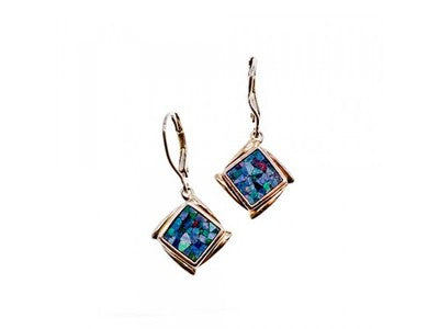 Vintage 925 Sterling Silver Mosaic Opal Earrings