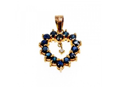 14K Yellow Gold Sapphires & Diamond Pendant
