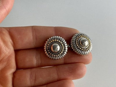 Flli Menegatti  Vintage 925 Sterling Silver Two Tone  14k Gold Clip-On Earrings