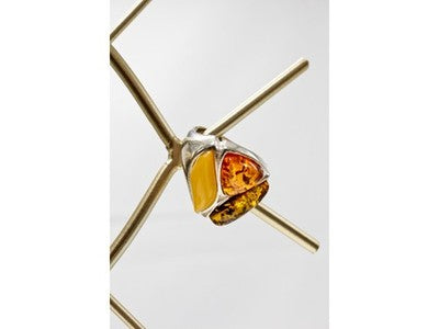 Beautiful 925 Sterling Silver Amber Ring Size 8