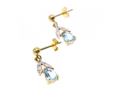 18K Yellow Gold Blue Topaz & Diamonds Earrings
