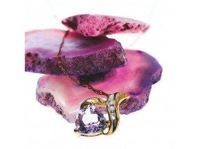 10 K Yellow Gold Amethyst & Diamond "Heart" Chain With Pendant